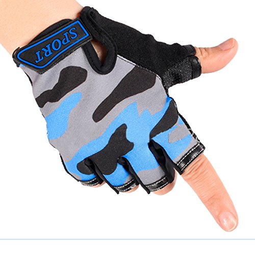 Ylucky Kid Half Finger Cycling Gloves Mitten Children Bike Riding Fingerless Gloves Breathable Non-slip Shock-absorbing Gloves for Fishing Roller Skating Hunting Climbing MTB Outdoor Sports Boy Girl - Thumbnail 2