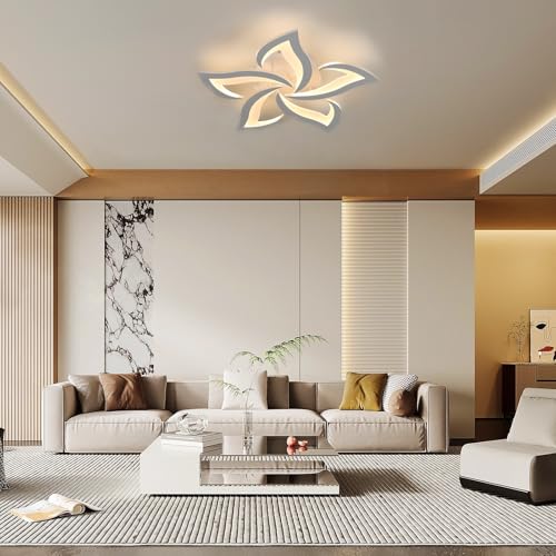 Comely Lampadario LED Soffitto Moderno, 60cm 60W 6750LM Plafoniera LED Soffitto, Fiore Moderna Acrilico Lampada da Soffitto per Camera da Letto, Soggiorno, luce bianca calda 3000K, Bianco