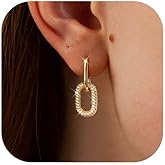 18K Gold Plated Two Tone Gold Silver Hoop Earrings for Women Hypoallergenic - 925 Sterling Silver Drop Dangle Paperclip Huggie Hoop Earrings - Chain Link Dangle Earrings Jewelry