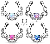 Lacey Single Opal 16g Septum Hanger Clip On Non No Piercing - Choose Blue, White, Pink or Purple Synthetic Opal
