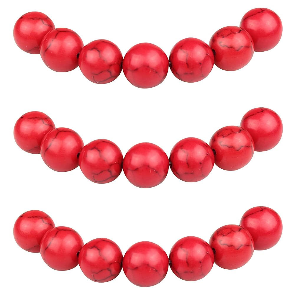 MJDCB Round Stone Beads 6mm Synthetic Red Turquoise Loose Gemstone Beads for Jewelry Making Bracelet Necklace 60pcs