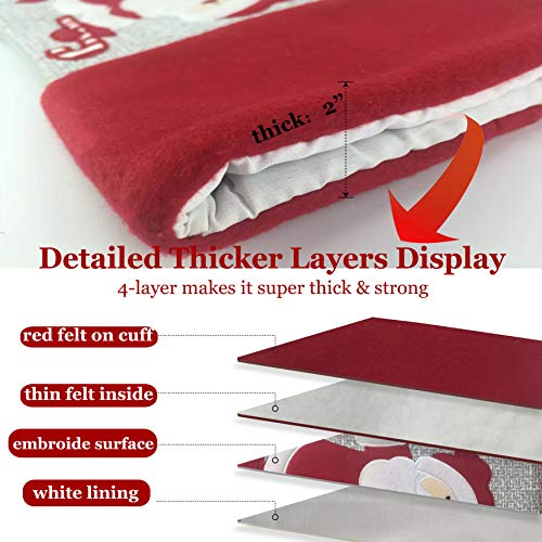 WEWILL 18’’ Gray Felt Christmas Stockings Red Cuff Set of 3 Embroidered Snowman Reindeer Santa Claus with Candy Cane Gift Bag Xmas Stockings Home Holiday Decoration