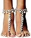 Bienvenu 2 Pieces Beach Barefoot Adorn Alloy Golden Rhinestone Foot Anklet Chain