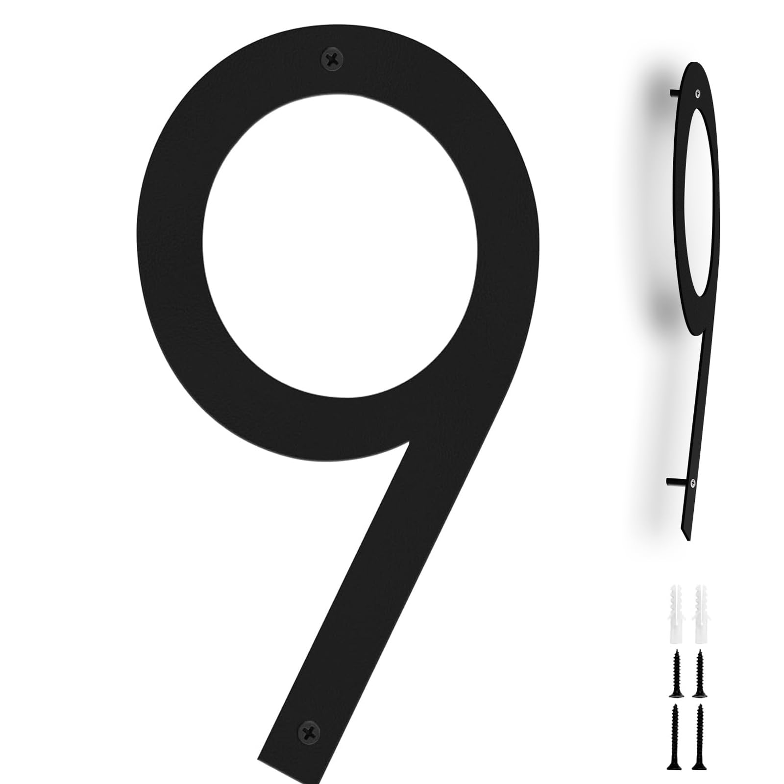 Powerful House Numbers 12 Inch, Large Black Door Number 9 for Outside, Modern Floating House Signs for Street Address, Weatherproof & Rustproof, 3D Metal Plaque (Number 9)