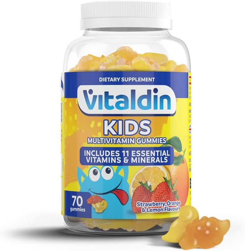 VITALDIN Kids Multivitamin Gummies – Food Supplement for Children with 11 Essential Vitamins & Minerals – 70 Chewable Gummies (1-Month Supply); Fruit Flavour – Vitality & Immune System – Gluten Free