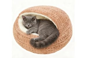Cat Bed Hooded Semi Enclosed Shaped, Plush Fluffy Warming Anti-Slip Dog Bed Waterproof Bottom Washable, Suitable for Dog and 