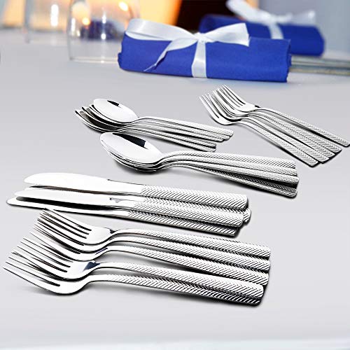 Acnusik Silverware-Set-Stainless-Steel-Flatware Heavy Duty 20 Piece Polishing Forks Knives and Spoons for Kitchen Service 4, Silver