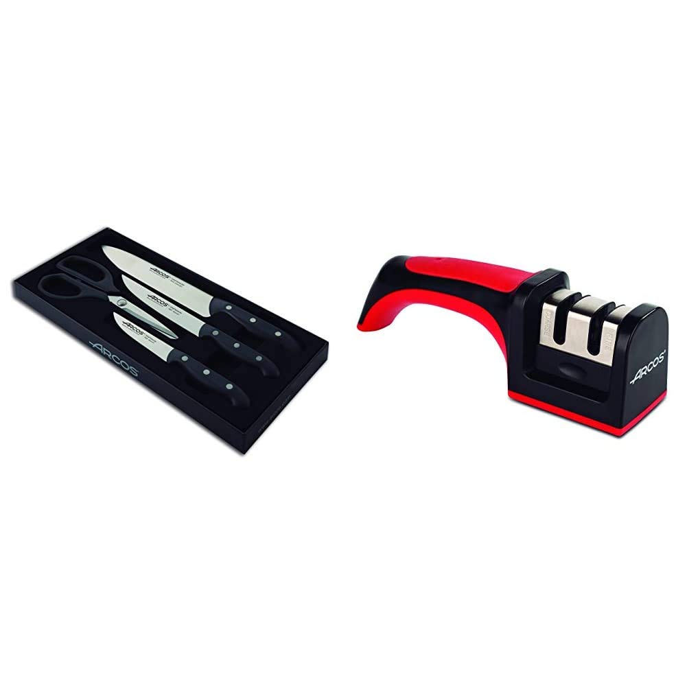 Arcos-Maitre-Set-de-3-cuchillos-y-tijera-4piezas-610600-Afilador-con-mango