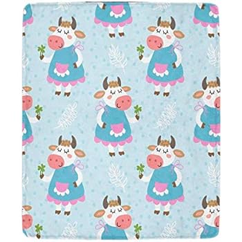 InterestPrint Cute Cartoon Cow Lightweight Cozy Couch Bed Super Soft and Warm Throw Blanket 50 x 60 Inches