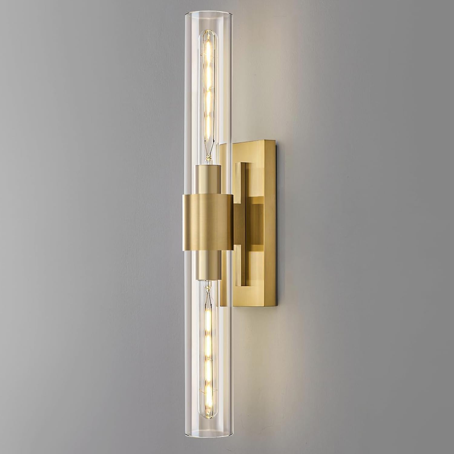Photo 1 of QUENEY Gold Bathroom Vanity Lights Over Mirror,Modern Wall Light Fixture Sconce with Clear Glass for Bedroom,Bathroom,Hallway.