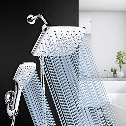 Shower Head Combo, Baban Adjustable High Pressure Rainfall Showerhead & 3 Settings Handheld Shower Head Combo with Strong Suction Cup Holder, 3-Way Water Diverter, 1.5M Hose, Chrome Plated ABS Plastic