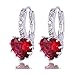 GULICX White Gold Tone Cubic Zirconia Heart Red Pierced Huggie Hoop Earrings Ruby Color Girl Gift