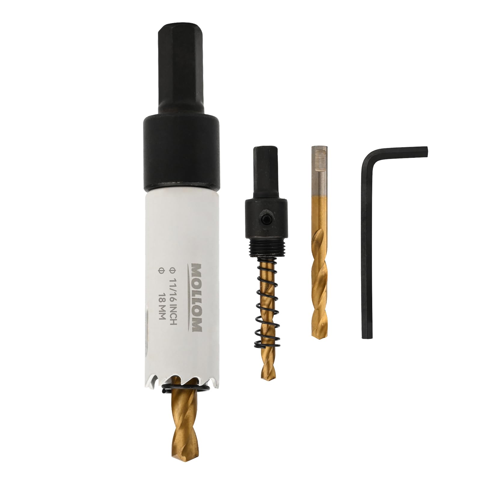 Mollom (18mm | 11/16") HSS M42 with 8% cobalt BI-Metal Hole Saw with 2 Pilot Drill Bits & Arbor Smooth Cutting for PVC,Drywall,Wood,Plastic,Gypsum Board,Rubber — image 1