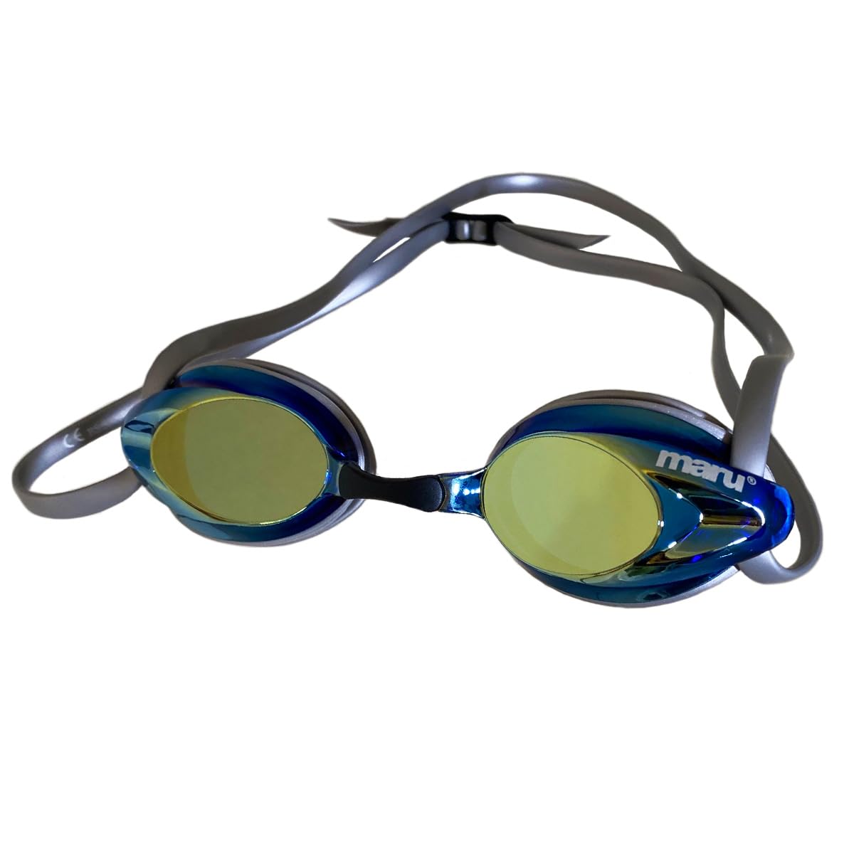 MARU Pulse Racing Swim Goggles (Silver/Blue/Gold) – Adult Swimming Goggles with Anti-Fog Mirror Lenses – Low-Profile Fit, Adjustable Nose Bridge & Soft Silicone Seal – Ideal for Competitive Swimmers