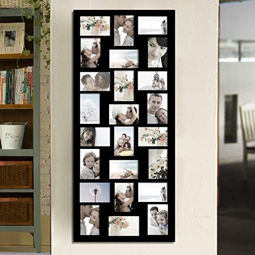 Adeco Decorative Black Wood Wall Hanging Picture Photo Frame, 24 Openings Of 4X6 Inches Each (784331825647)
