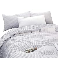 Wake In Cloud - Gray White Striped Comforter Set, Grey White Vertical Ticking Stripes Modern Pattern Printed, 100% Cotton Fabric with Soft Microfiber Inner Fill Bedding (3pcs, Queen Size)