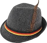 German Alpine Bavarian Oktoberfest Grey Costume Hat with Feather (Grey)