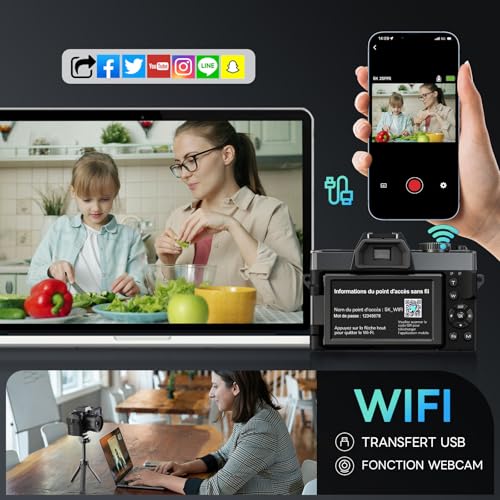 NBD 5K 64MP Digital Camera with Autofocus, 16x Digital Zoom, F1.8 Aperture, 3 Inch 180° IPS Screen, WiFi + Wide Angle/Macro Lens + 64GB Card + 2 Batteries (Deep Black)