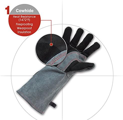 Sunlive Leather Welding Gloves Mitts for Fireplace/Stove/Pot Holder/Tig Welder/Mechanical Processing/Oil Field/Oven/Gill/BBQ-Soft Cotton Lining with 16.5 inches long sleeve Work Gloves