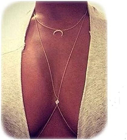 Bikini Moon Diamond Crystal Charm Crossover Harness Waist Belly Body Chain Necklace