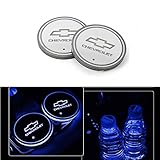LED Car Cup Holder Lights, Car Logo Coaster with 7 Colors Changing USB Charging Mat, Luminescent Cup Pad Interior Atmosphere Lamp Decoration Light for Chevrolet (2 PCS)