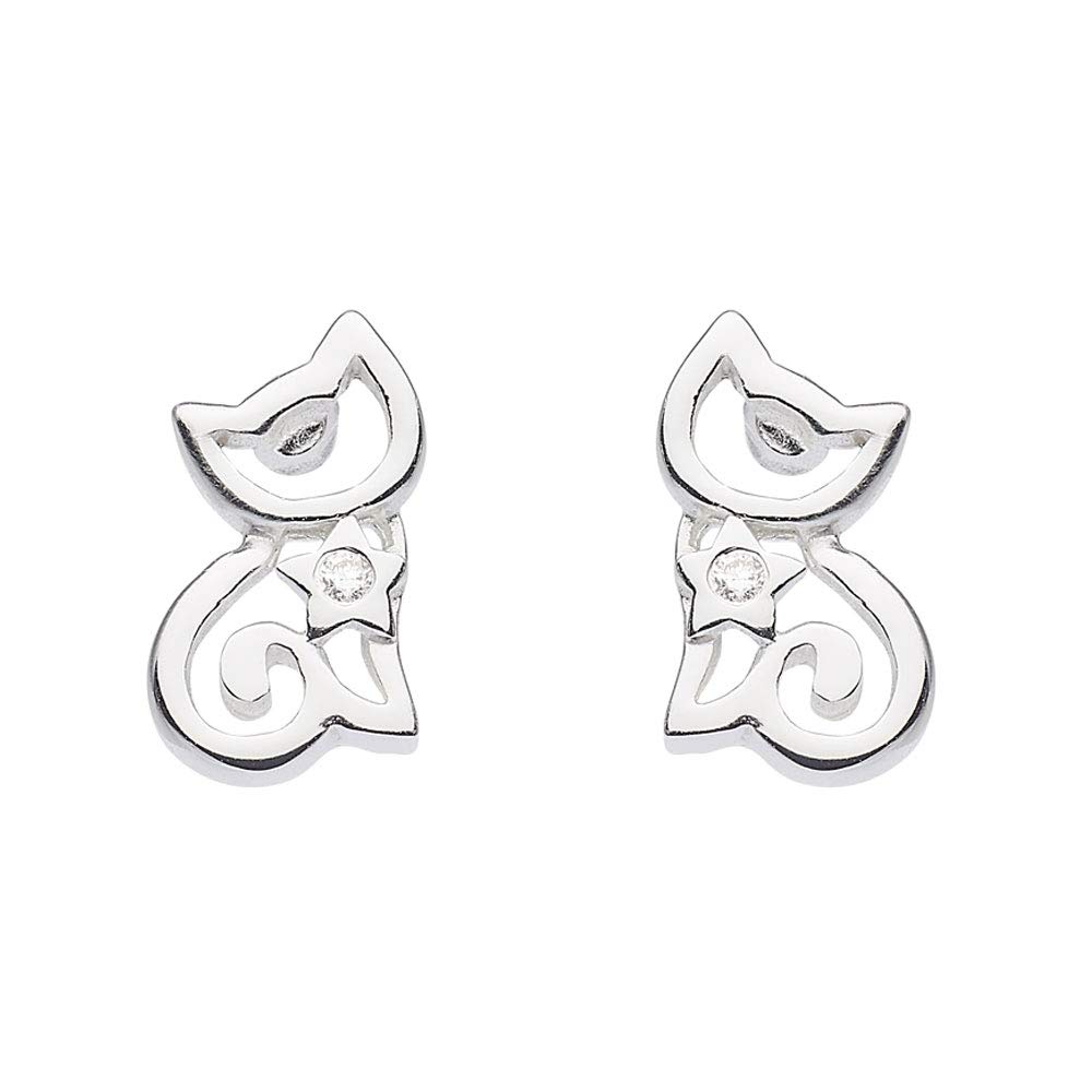 JennyWrenJewels Sterling Silver 925 UK Stud Earrings gifts for girls children Kids School wear Animal Dog puppy Cat Kitten Star Elephant (Cat/Kitten)