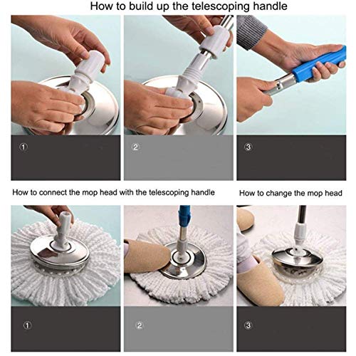 Aootek Upgraded Stainless Steel Deluxe 360 Spin Mop & Bucket Floor Cleaning System Included EasyPress Handle with 3 Microfiber Mop Heads - Thumbnail 5