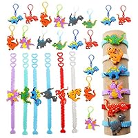 YAWOOYA Dinosaur Keychain Favors- 36pcs Large Size Dinosaur Party Favors Keychains and Dino Wristlet Bracelet for Kids Birthday Party Supplies Accessories