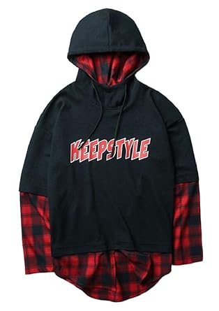 Amazon Qiangjinjiu メンズスリムフィットタータンチェックパーカー