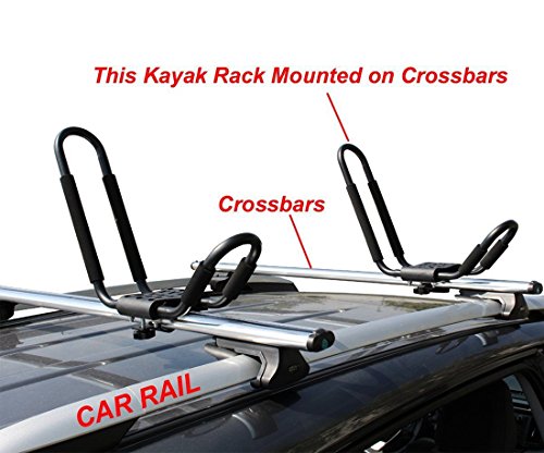 Kayak Rack Accessories for Car - 2 Pair J-Bar Shape Steel Roof Rack Kayak Carrier w/Vehicle Cross Bars Roof Racks Mount on Car Truck and SUV Vault Crossbar, for Canoe, SUP and Kayaks (2) - Thumbnail 2