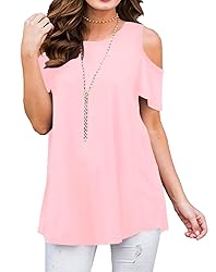Afibi Women's Casual Short Sleeve Cold Shoulder
