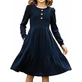 PATPAT Girl's Long Sleeve Sweater Dress Casual Button Front Knit Fall Winter Dresses 5-14 Years