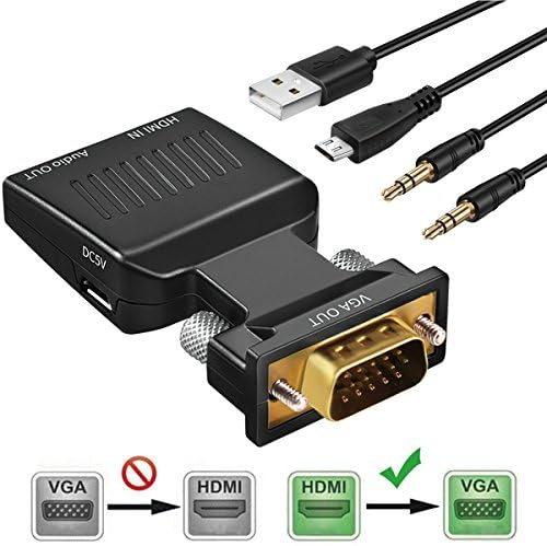 HDMI to VGA Adapter with Audio, ASONRL 1080P HDMI to VGA Converter with Audio Cable and Micro USB Power Cable for HDTV, Computer, Projector, Displayer,Plug and Play with Portable Size.