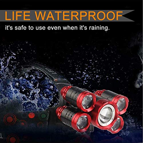 Zingiber 5 LED Rechargeable Headlamp, 18000 Lumen Headlight, 100