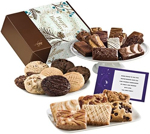 Fairytale Brownies Happy Holidays Deluxe Bar, Sprite & Cookie Combo Individually Wrapped Gourmet Chocolate Food Gift Basket - 3 Inch x 1.5 Inch Snack-Size Brownies Plus Blondie Bars and Cookies - 26 Pieces - Item CH363