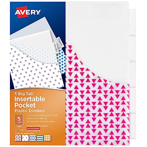 Avery Dividers for 3 Ring Binders, 5 Tab Binder Dividers, Plastic