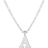 SAELACY 18K Gold Silver Tone Stainless Steel Initial Necklaces for Women Men Gothic 26 Letters Pendant with Figaro Chain Necklaces
