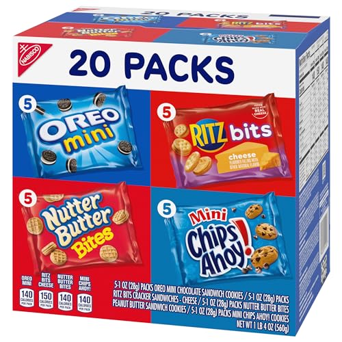 NABISCO CLASSIC MIX VARIETY PACK, OREO MINI, CHIPS AHOY! MINI, NUTTER BUTTER BITES, RITZ BITS CHEESE, 20 SNACK PACKS