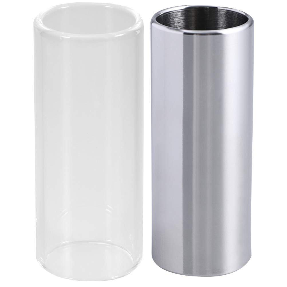 TOYANDONA 2pcs Guitar Slide Glass Slide Stainless Steel Slide 70mm Bottleneck Guitar Slide Ring Guitar Acccessories for Guitar Bass(Transparent and Silver)