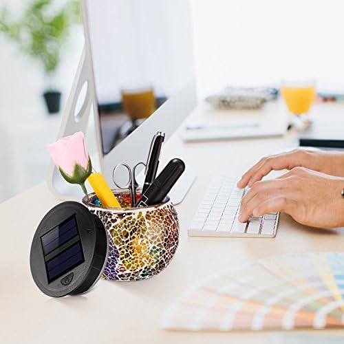 voona Solar Mosaic Glass Table Lights 2 Pack Waterproof Warm White LED Multi-Color Night Lights Table Lamps for Outdoor Garden Indoor Decoration (Multi-Colored)