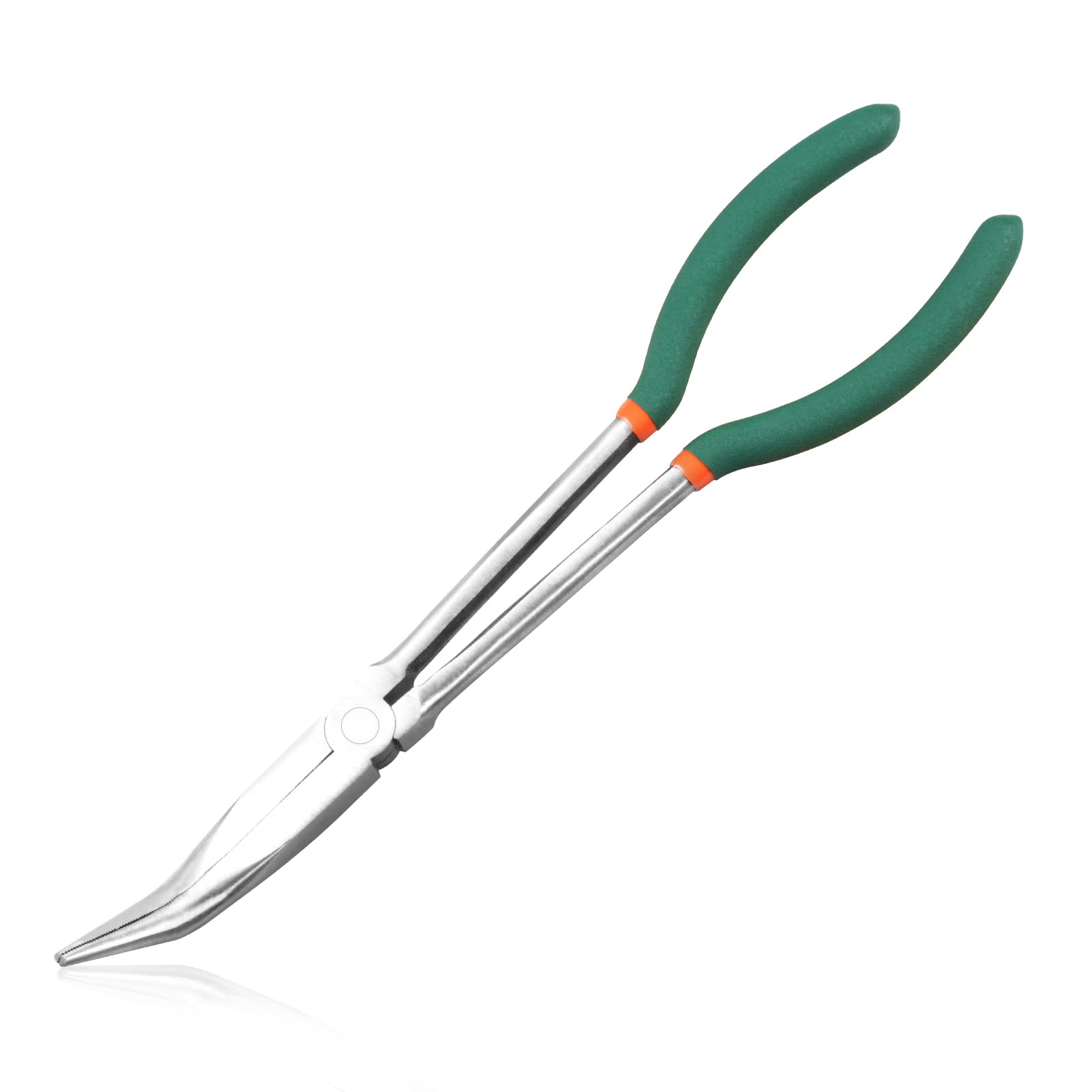 LEONTOOL 11 Inch Bent Nose Pliers 45 Degree Long Reach Pliers with Serrated Teeth Straight Extra Long for Hard-to-Reach Narrow Spaces and Limited Clearance Areas