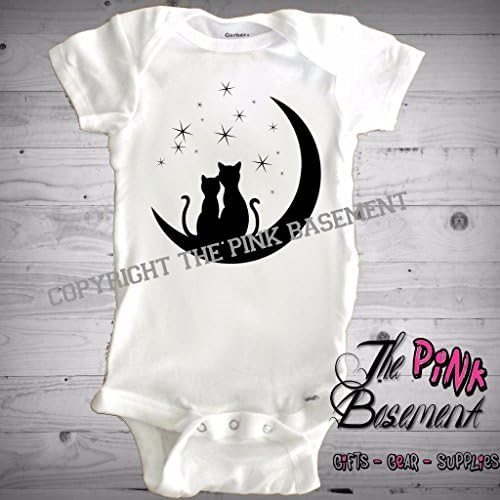 HANDMADE Unisex Onesie Meow Black Cat Cats Moon Babies Onesies Boys Girls Baby Clothes Newborn Gift Shower Funny Evil Goth Gothic Halloween Witch