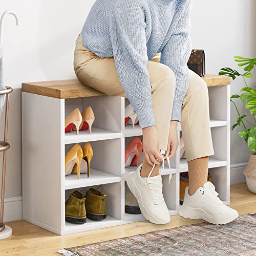 Tribesigns Hall Tree, Coat Rack Shoe Bench Set with Shoe Storage, White