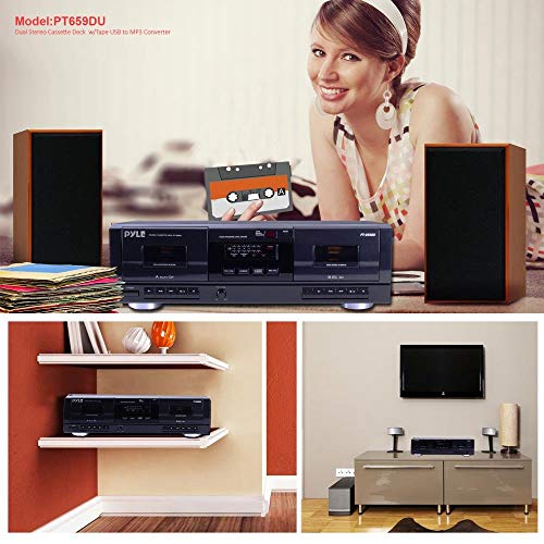 Dual Stereo Cassette Tape Deck - Clear Audio Double Player Recorder w/ MP3 Music Converter, RCA for Recording, Dubbing, USB, Retro Design - For Standard / CrO2 Tapes - Pyle (Certified Refurbished) - Thumbnail 4