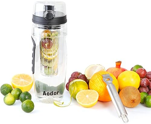 Aodor Large 32 oz Fruit Infuser Water Bottle&amp; Free Peeler,Create Delicious Fruit Infused Water (Juice, Iced Tea and More ) – Leak Proof &amp; BPA Free Tritan Plastic - Best Gift for Sports Traveling