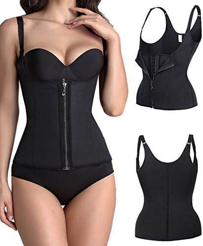 GIRL MELODY Women's Zipper Waist Trimmer Neoprene Sweat Sauna Hot Body Shaper Fat Burner Tank Top Yoga Vest Corset Waist Trainer(XXX-Large, Black)