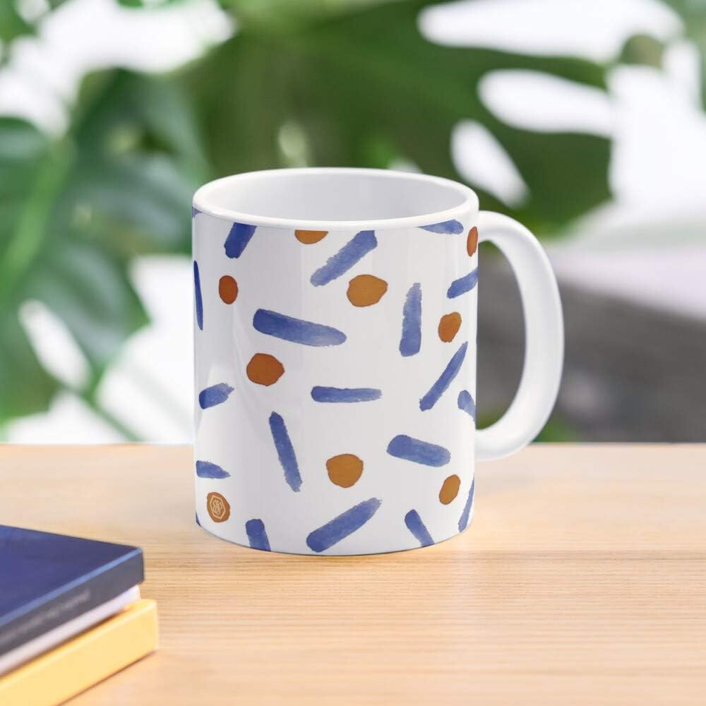 Art Simple Blue Mustard Watercolour Spontaneous Dots Abstract Repeating Dashes Colours Pattern Modern Best 11 Ounce Ceramic Coffee Mug Gift