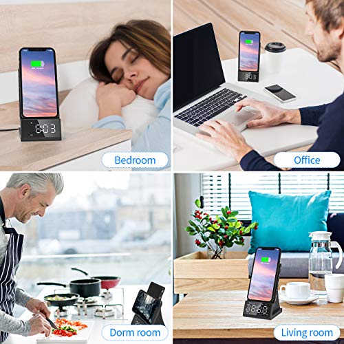 Wireless Charging Alarm Clock, Charging Clocks with Bluetooth Speaker, Dual Alarm Clock