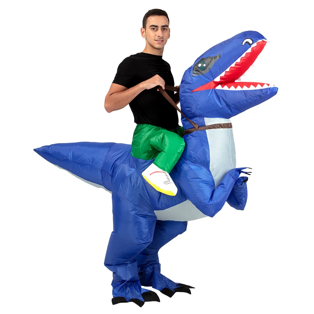 Photo 1 of Ride-on Inflatable Dinosaur Costumes for Teens and Adult, Funny Dinosaur Rider Blow Up Costumes, Halloween Cosplay Costumes For Men/Women