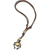 COOLSTEELANDBEYOND Punk Rock Skull Pendant Necklace for Men, Brown Leather Necklace Adjustable Leather Cord